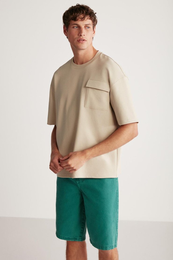 ARTUR  Oversize Bej Tekli T-Shirt