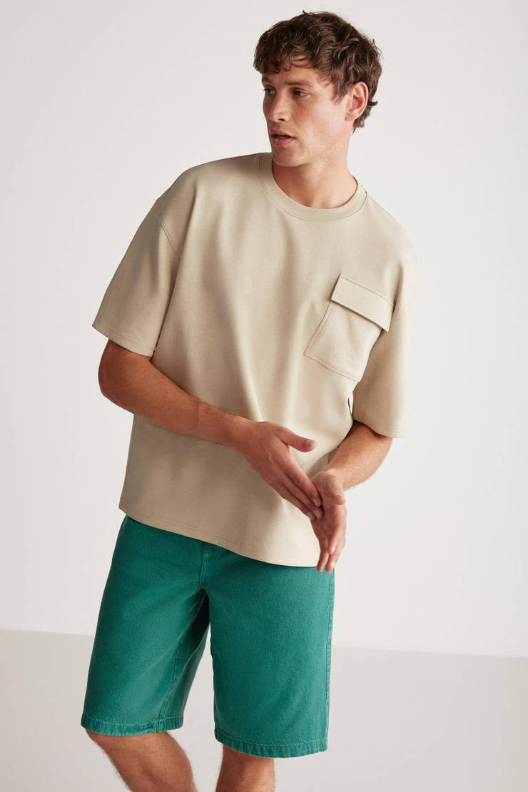 ARTUR  Oversize Bej Tekli T-Shirt