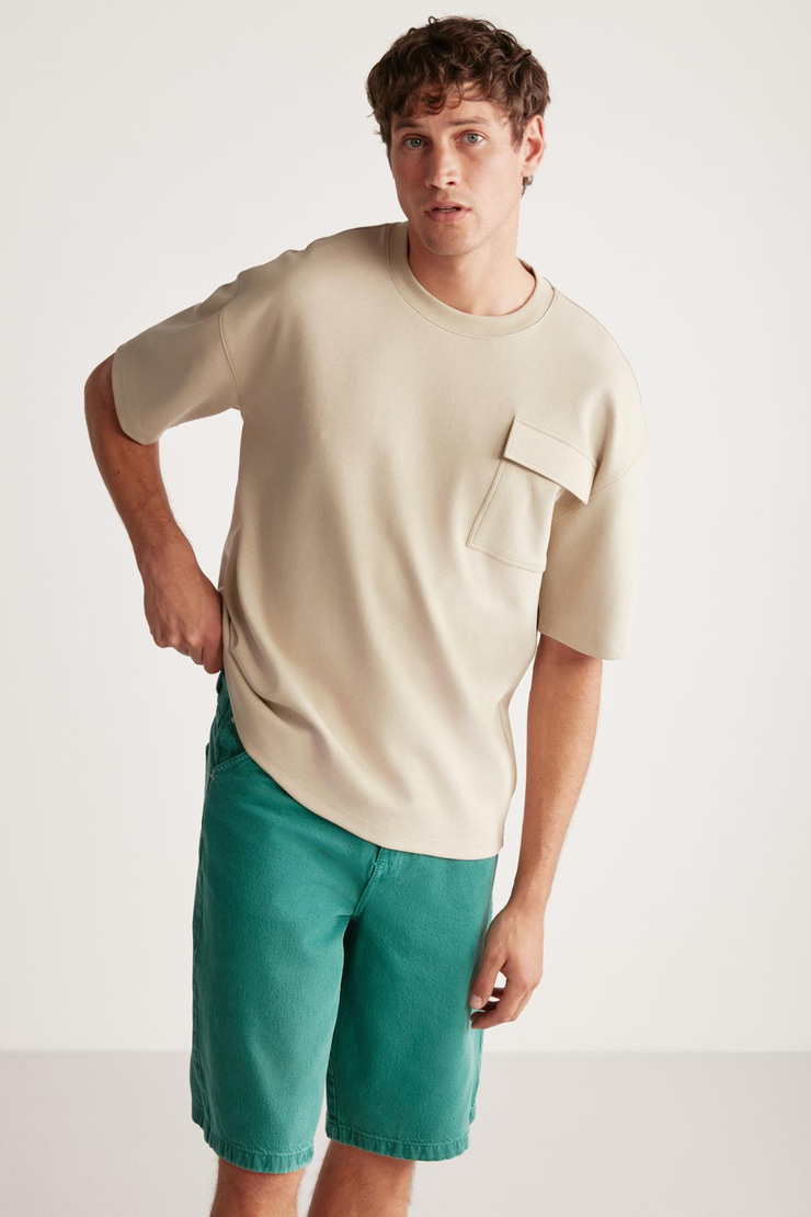 ARTUR  Oversize Bej Tekli T-Shirt