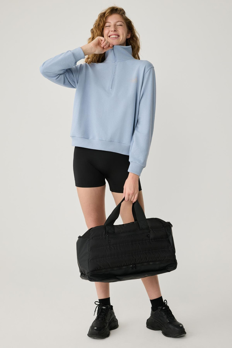 ARUNA Kadın Dik Yakalı Fermuarlı Baskı Detaylı Relaxed Açık Mavi Sweatshirt