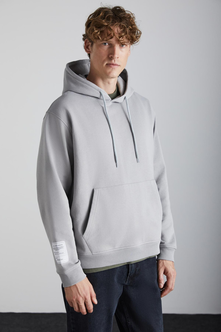 ASHBOURNE Erkek Oversize Fit Kanguru Cepli Lastikli Paça Kol Etiket Detaylı Gri Eşofman Takımı