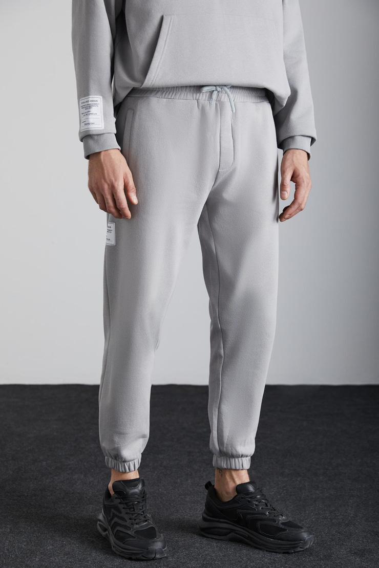 ASHBOURNE Erkek Oversize Fit Kanguru Cepli Lastikli Paça Kol Etiket Detaylı Gri Eşofman Takımı