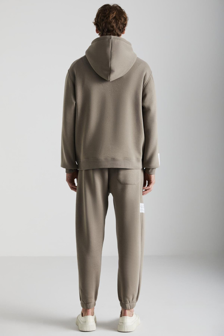 ASHBOURNE Erkek Oversize Fit Kanguru Cepli Lastikli Paça Kol Etiket Detaylı Vizon Eşofman Takımı