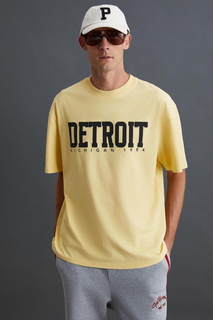 ATLANTA Erkek %100 Pamuklu Kısa Kollu Baskı Detaylı Sarı T-Shirt