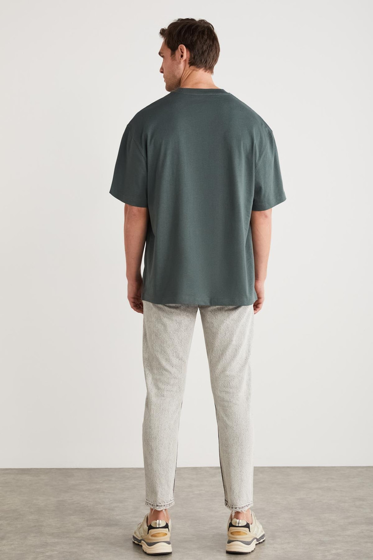 ATLANTA Erkek %100 Pamuklu Kısa Kollu Baskı Detaylı Yeşil T-Shirt