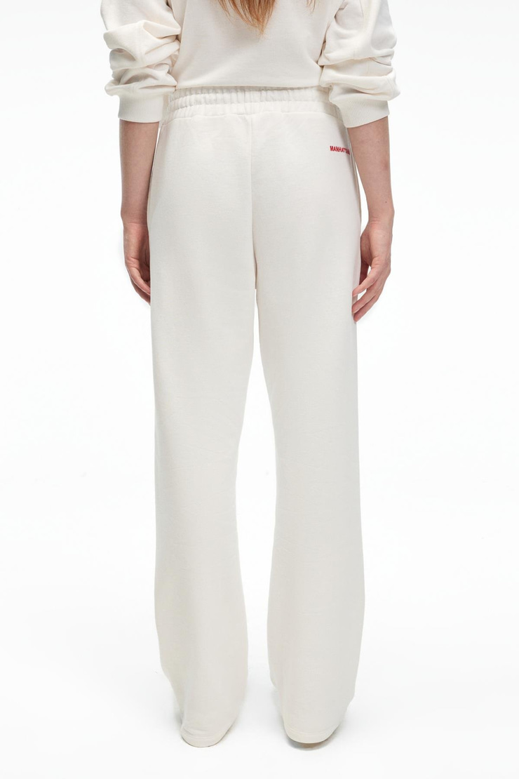 AVENZA Kadın Nakış Detaylı Yanları Cepli Regular Geniş Paçalı Ekru Eşofman Altı