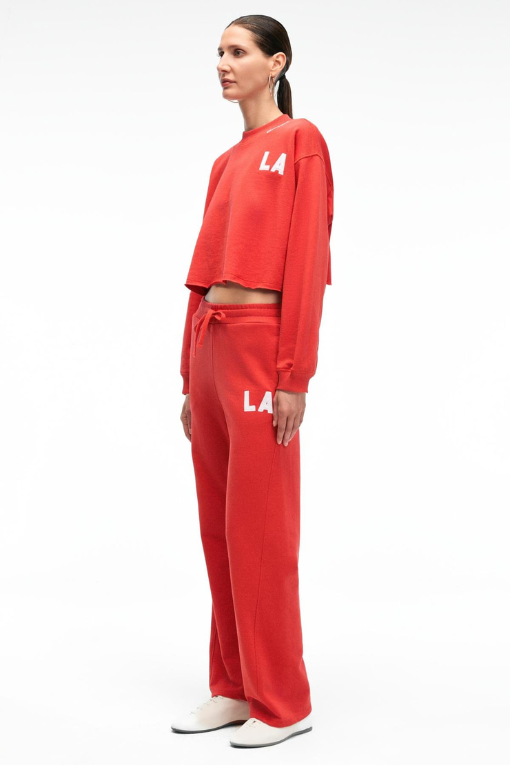 AVENZA Kadın Nakış Detaylı Yanları Cepli Regular Geniş Paçalı Kırmızı Eşofman Altı