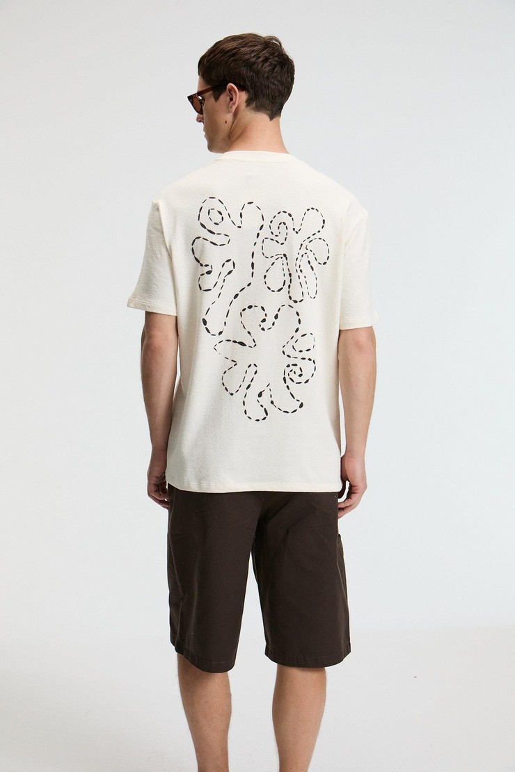 BAGGY Erkek %100 Pamuk Oversize Fit Baskılı Kısa Kollu Yuvarlak Yakalı Vanilya T-Shirt