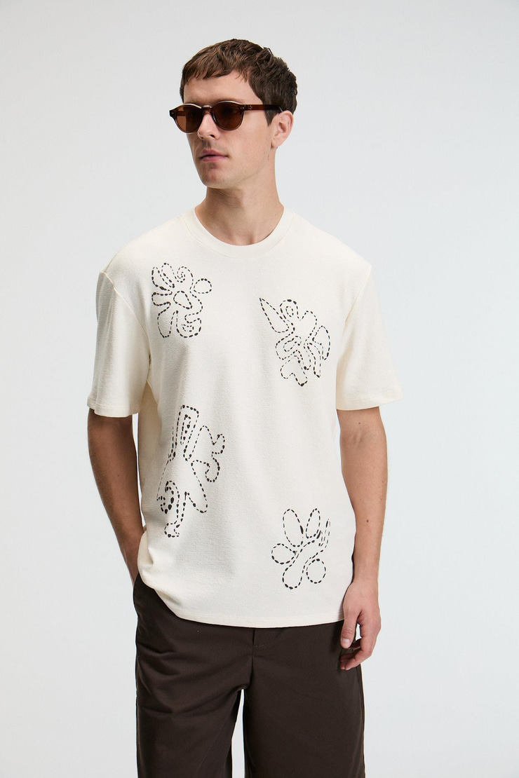 BAGGY Erkek %100 Pamuk Oversize Fit Baskılı Kısa Kollu Yuvarlak Yakalı Vanilya T-Shirt