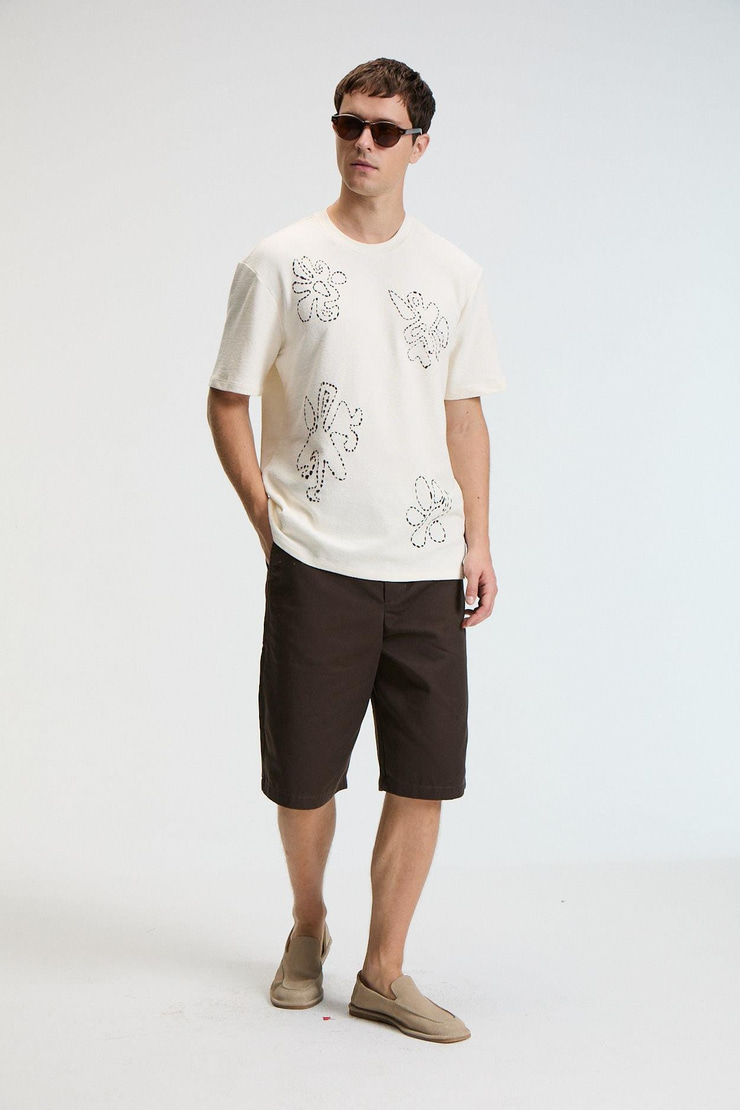 BAGGY Erkek %100 Pamuk Oversize Fit Baskılı Kısa Kollu Yuvarlak Yakalı Vanilya T-Shirt