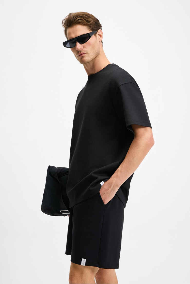 BAILEY Erkek Beli Lastikli Arka tek Cepli Kordonlu Relaxed Fit Siyah Şort