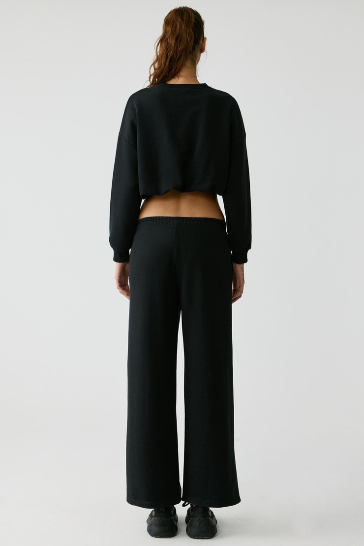 BARBARA Kadın Küçük Baskı Detaylı Geniş Paça Siyah Eşofman Altı