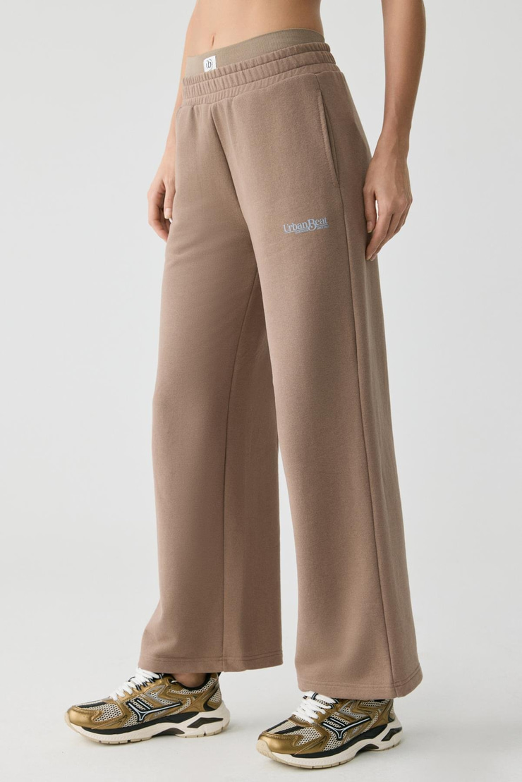 BARBARA Kadın Küçük Baskı Detaylı Geniş Paça Vizon Eşofman Altı