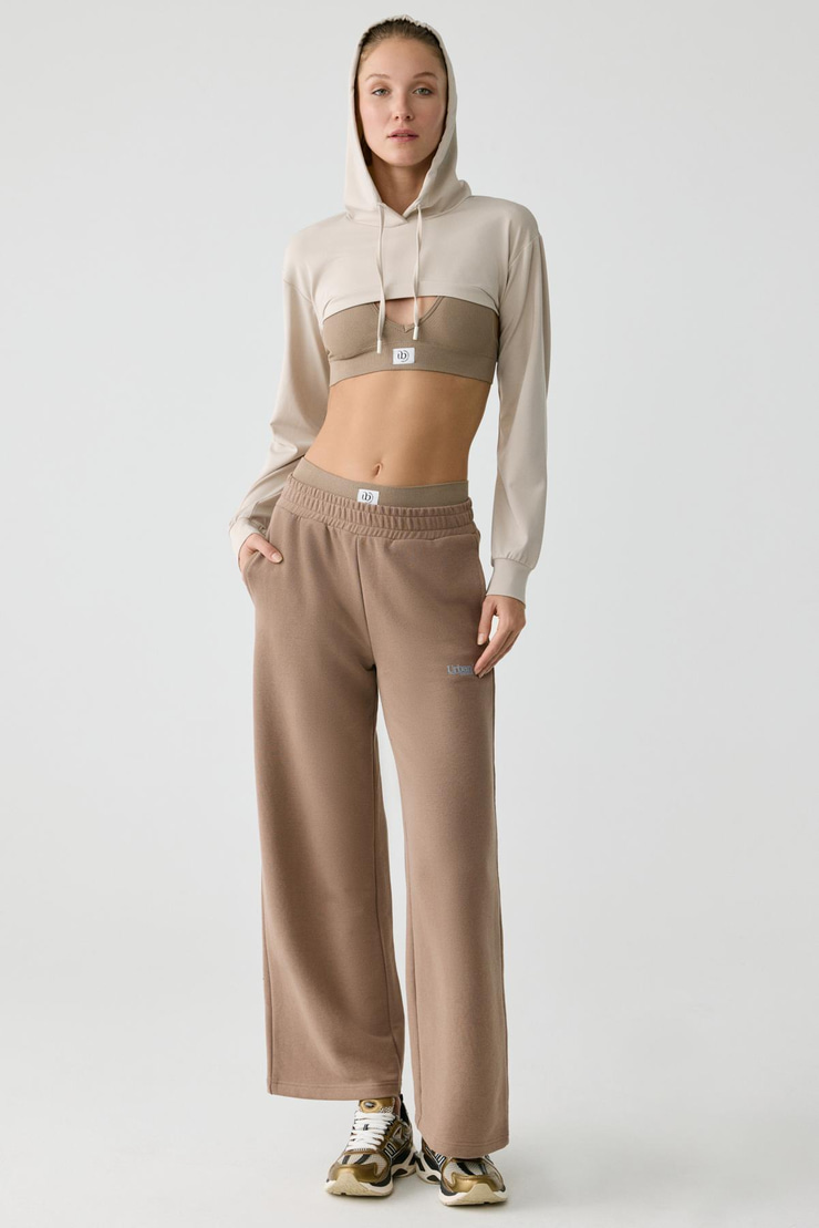 BARBARA Kadın Küçük Baskı Detaylı Geniş Paça Vizon Eşofman Altı