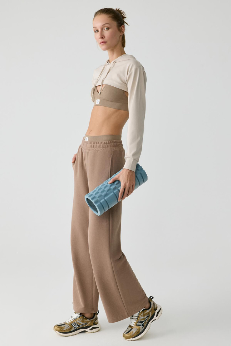 BARBARA Kadın Küçük Baskı Detaylı Geniş Paça Vizon Eşofman Altı