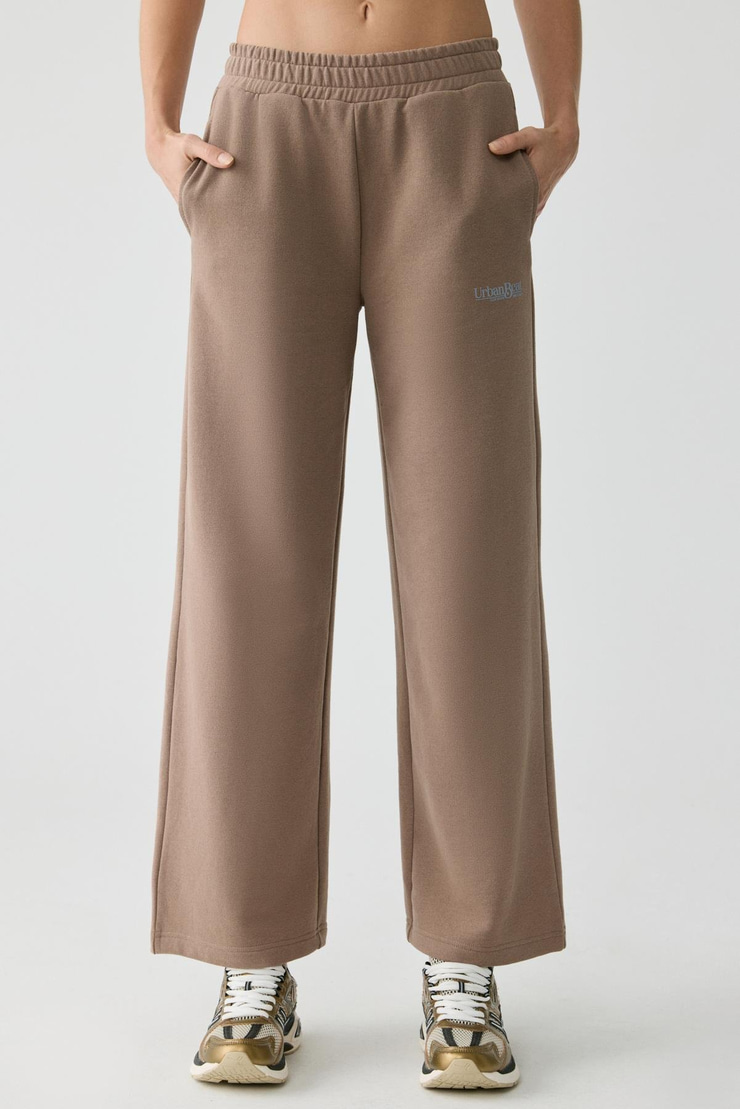 BARBARA Kadın Küçük Baskı Detaylı Geniş Paça Vizon Eşofman Altı