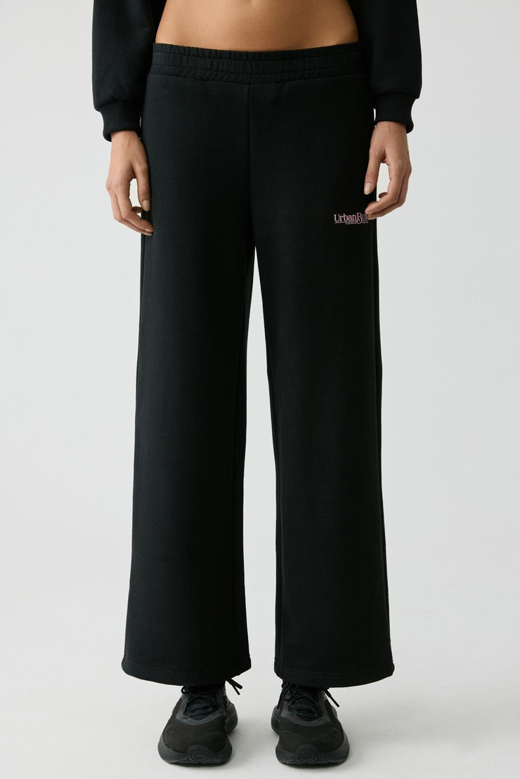 BARBARA Kadın Küçük Baskı Detaylı Geniş Paça Siyah Eşofman Altı