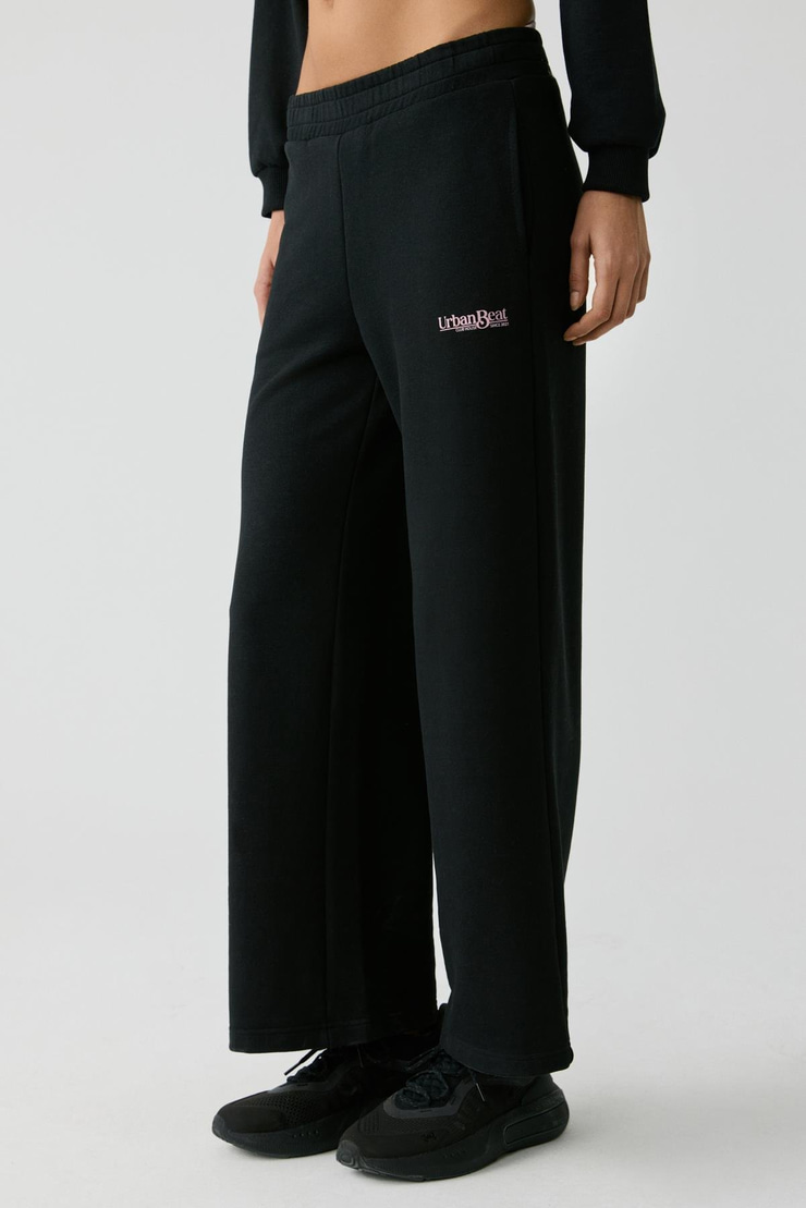 BARBARA Kadın Küçük Baskı Detaylı Geniş Paça Siyah Eşofman Altı