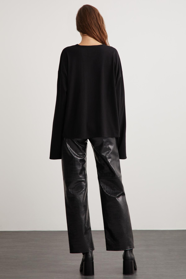 BASIL Basic Relaxed Siyah Tekli T-Shirt