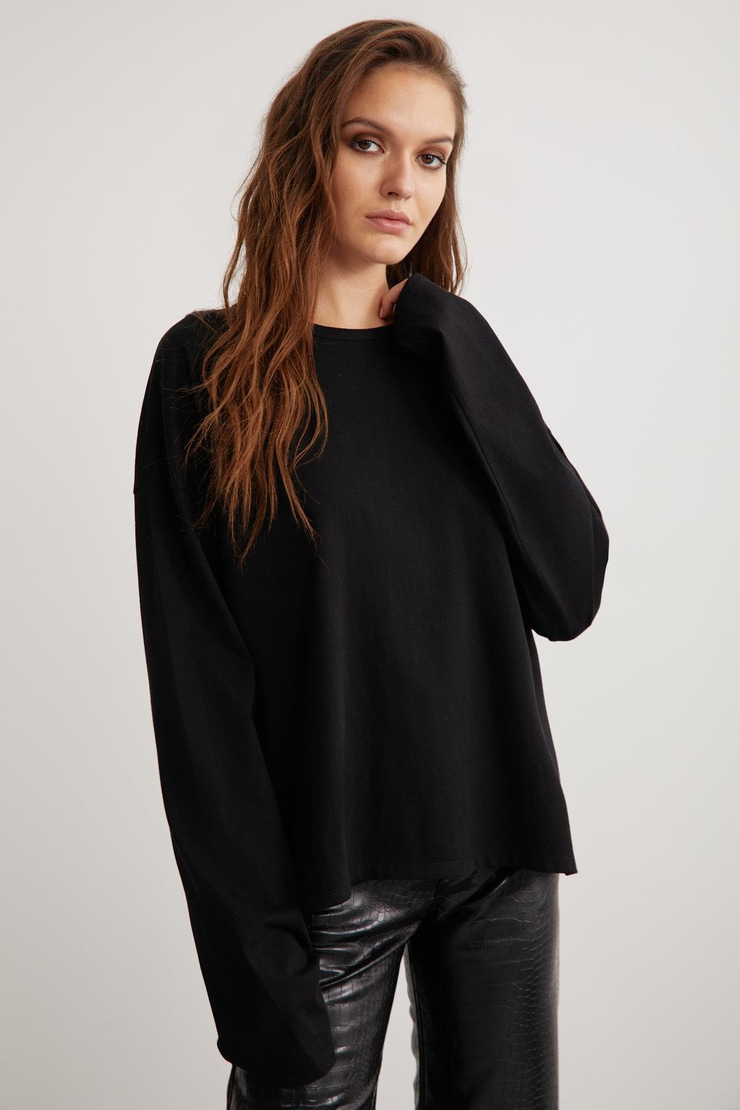 BASIL Basic Relaxed Siyah Tekli T-Shirt