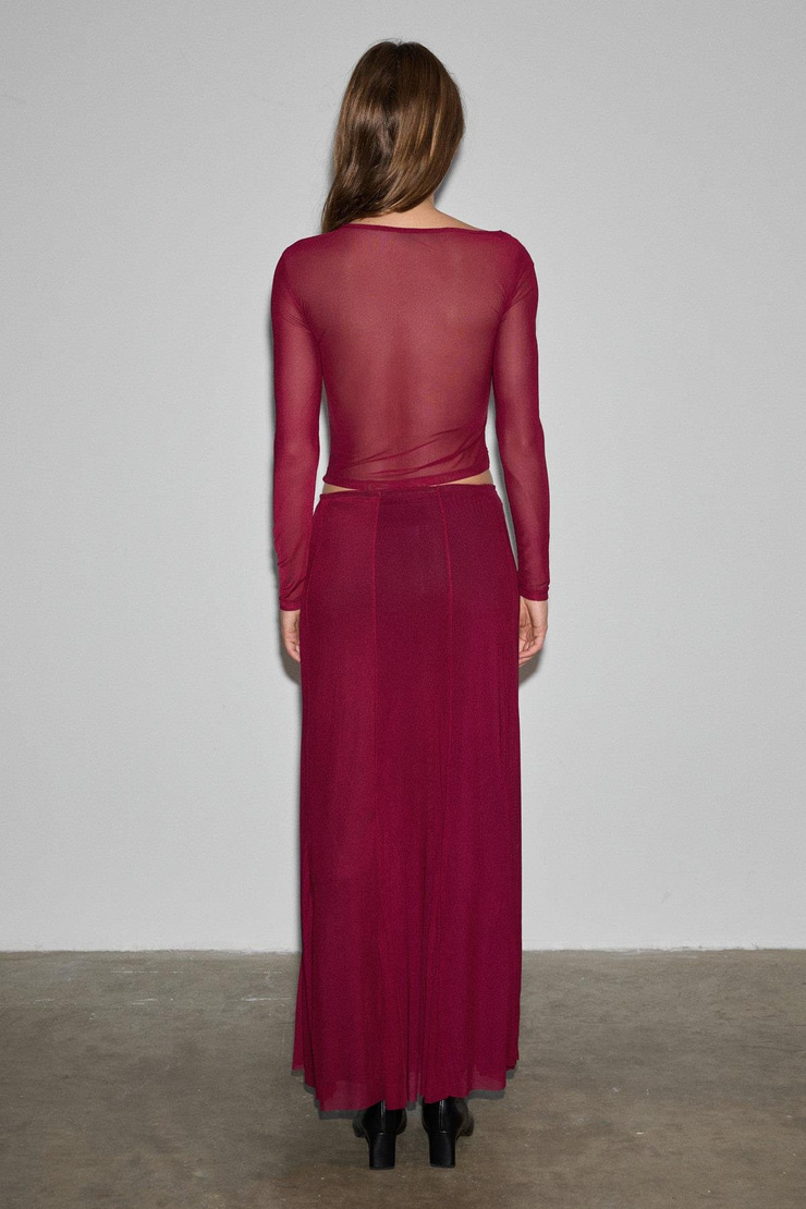 BEEJIN Kadın Esnek Ve Yumuşak Kumaşlı Baskılı Astarlı Bordo Etek