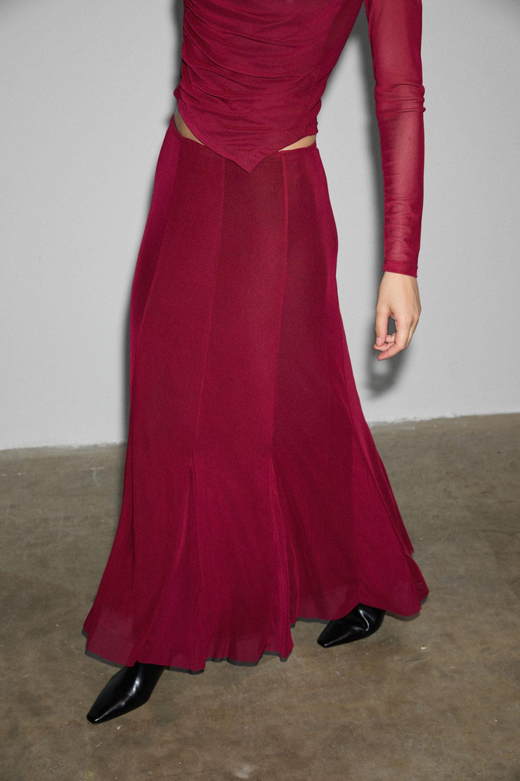 BEEJIN Kadın Esnek Ve Yumuşak Kumaşlı Baskılı Astarlı Bordo Etek