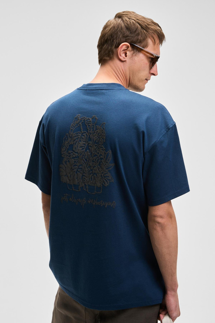 BENFICA Erkek %100 Organik Pamuk Baskı Detaylı Oversize Kısa Kol Bisiklet Yaka Lacivert T-Shirt