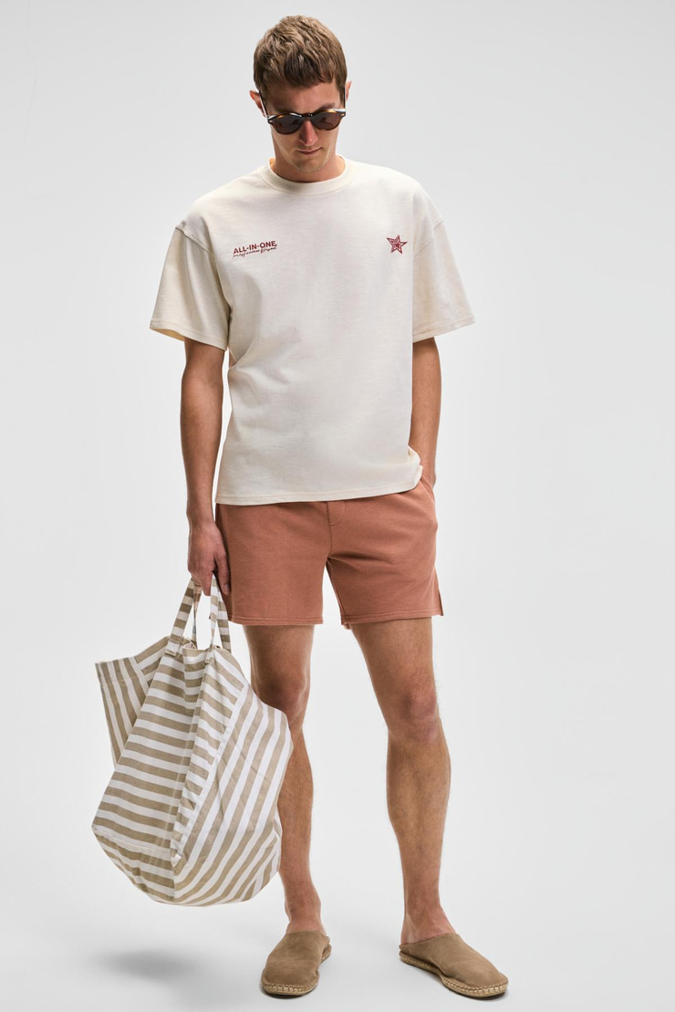 BERLI Erkek Bisiklet Yaka %100 Organik Pamuklu Oversize Fit Vanilya T-Shirt