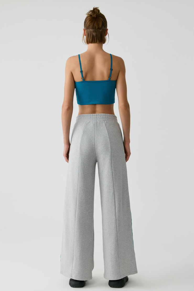 BETHANIA Kadın Beli Lastikli Geniş Paça Yanları Baskılı Şeritli Relaxed Grimelanj-Petrol Mavi Eşofman Altı