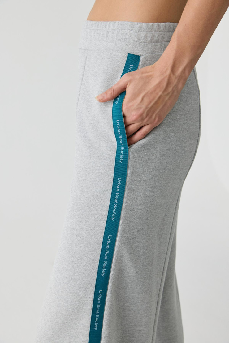 BETHANIA Kadın Beli Lastikli Geniş Paça Yanları Baskılı Şeritli Relaxed Grimelanj-Petrol Mavi Eşofman Altı