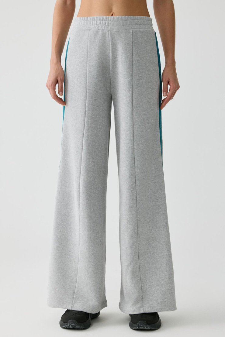 BETHANIA Kadın Beli Lastikli Geniş Paça Yanları Baskılı Şeritli Relaxed Grimelanj-Petrol Mavi Eşofman Altı