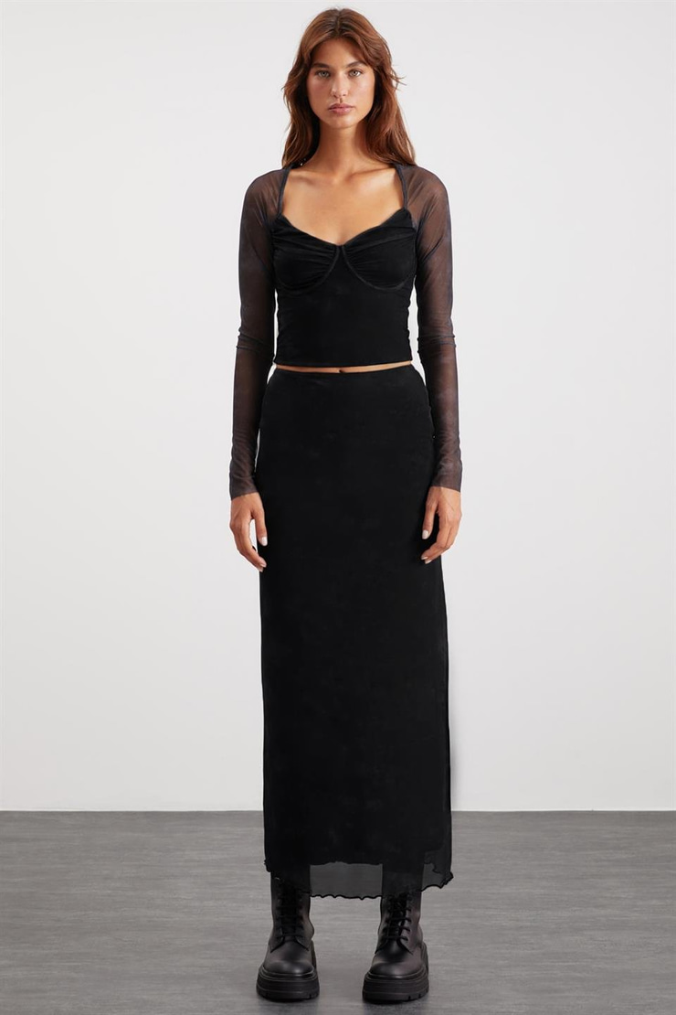 BEULAH  Slim Siyah Tekli Etek