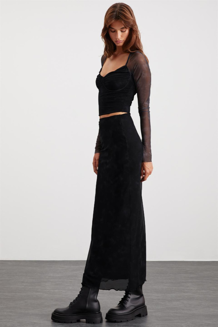 BEULAH  Slim Siyah Tekli Etek