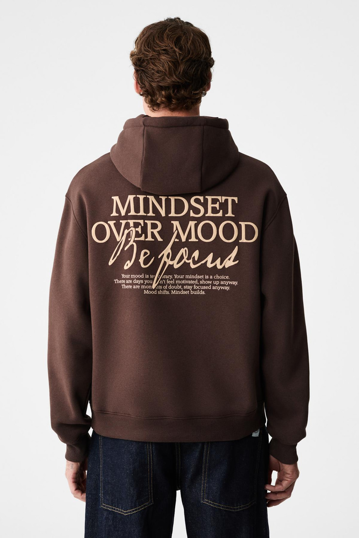 BLAISE Erkek Önü Ve Sırtı Baskılı Kapüşonlu Kordonlu Kanguru Cepli Regular Fit Kahverengi Sweatshirt