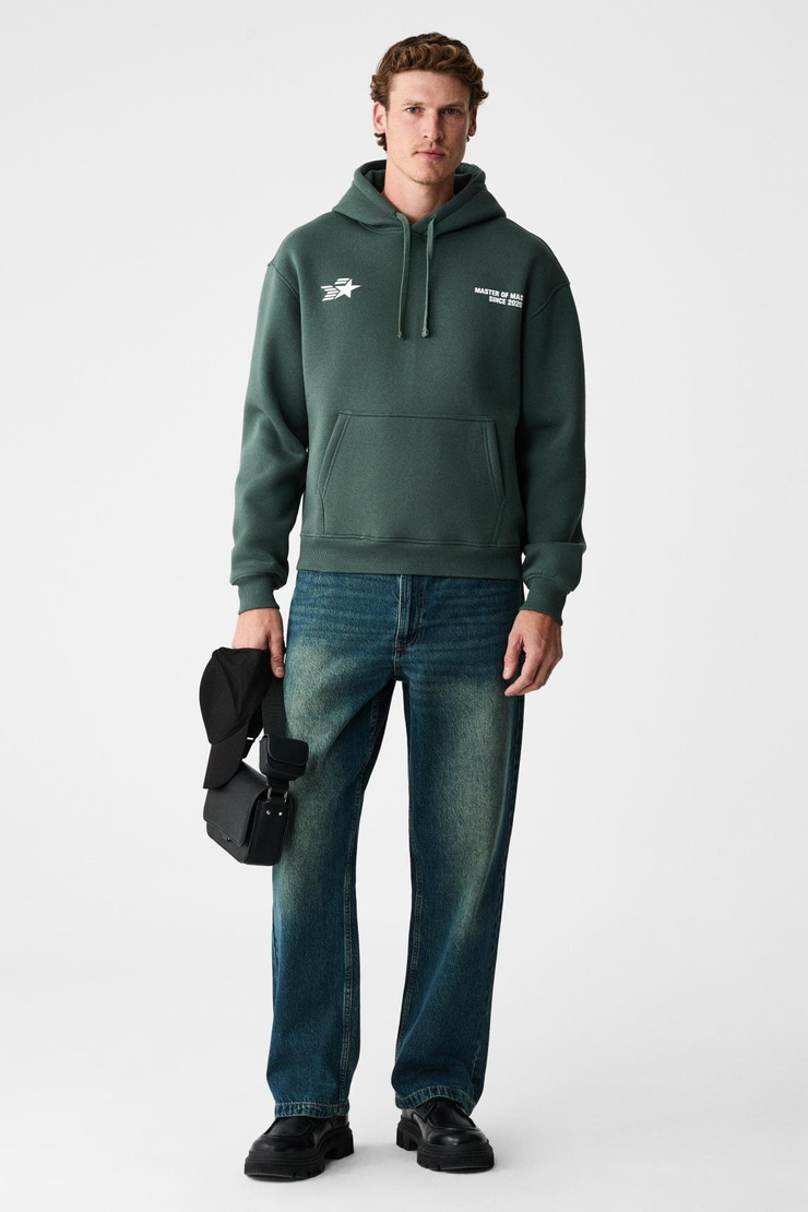 BLAISE Erkek Önü Ve Sırtı Baskılı Kapüşonlu Kordonlu Kanguru Cepli Regular Fit Yeşil Sweatshirt