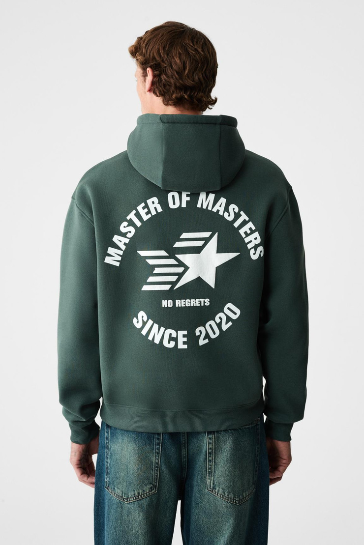 BLAISE Erkek Önü Ve Sırtı Baskılı Kapüşonlu Kordonlu Kanguru Cepli Regular Fit Yeşil Sweatshirt