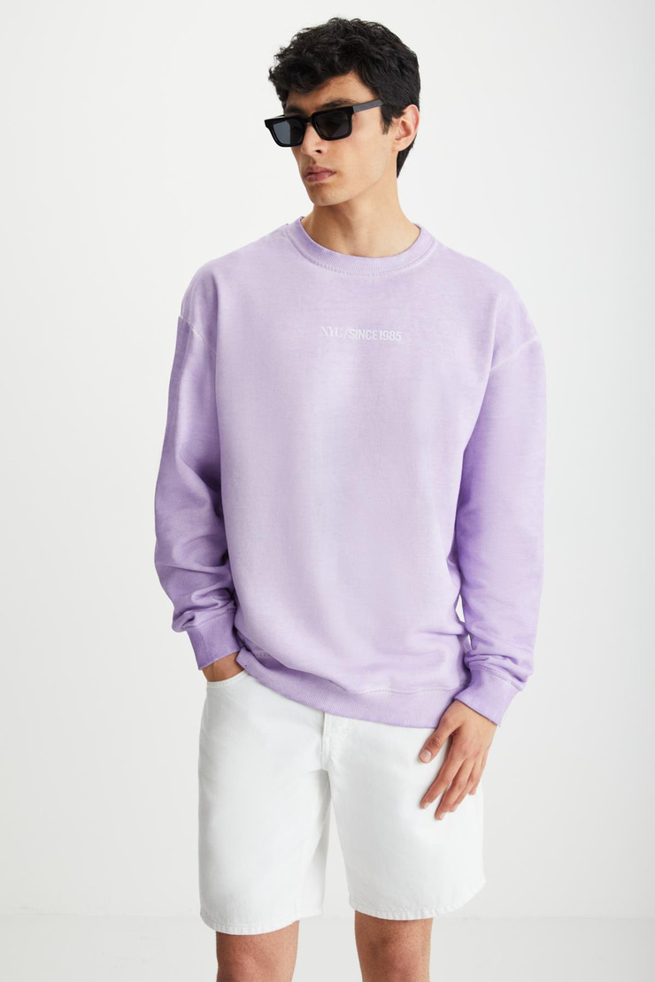 BLANDON Basic Oversize Lila Tekli Sweatshirt