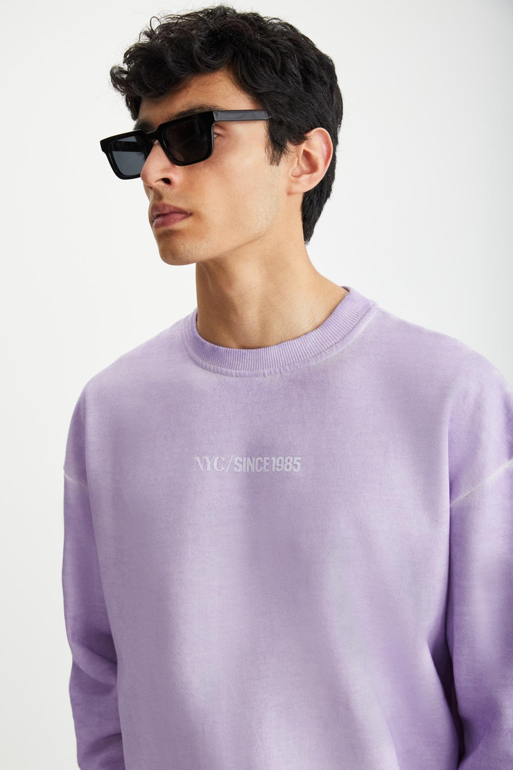 BLANDON Basic Oversize Lila Tekli Sweatshirt