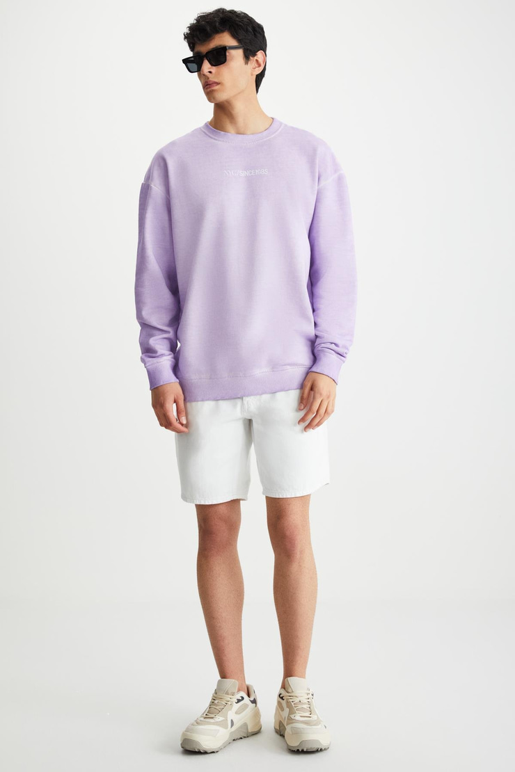 BLANDON Basic Oversize Lila Tekli Sweatshirt