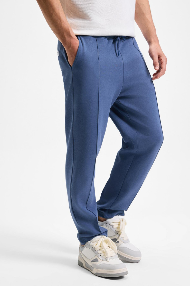 BOGARDE Erkek Beli Lastikli Kordonlu Yanları Cepli Önü Nervürlü Relaxed Fit İndigo Eşofman Altı