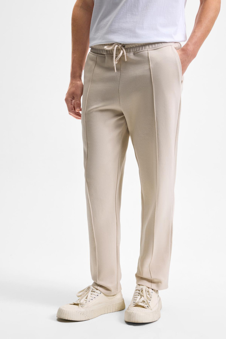 BOGARDE Erkek Beli Lastikli Kordonlu Yanları Cepli Önü Nervürlü Relaxed Fit Taş Rengi Eşofman Altı