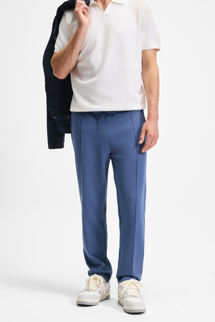 BOGARDE Erkek Beli Lastikli Kordonlu Yanları Cepli Önü Nervürlü Relaxed Fit İndigo Eşofman Altı