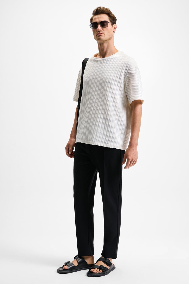 BOGARDE Erkek Beli Lastikli Kordonlu Yanları Cepli Önü Nervürlü Relaxed Fit Siyah Eşofman Altı