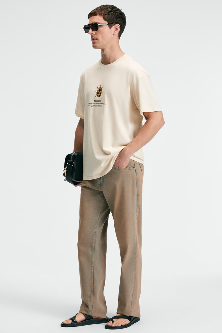 BOLD Erkek %100 Pamuk Oversize Fit Baskılı Kısa Kollu Yuvarlak Yakalı Vanilya T-Shirt