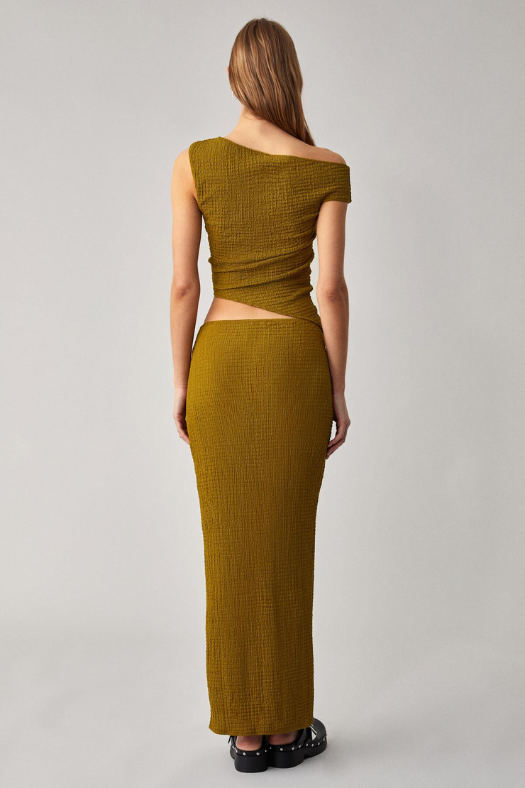 BONIA Kadın Slim Fit Örme Yırtmaç Detaylı Yeşil Etek