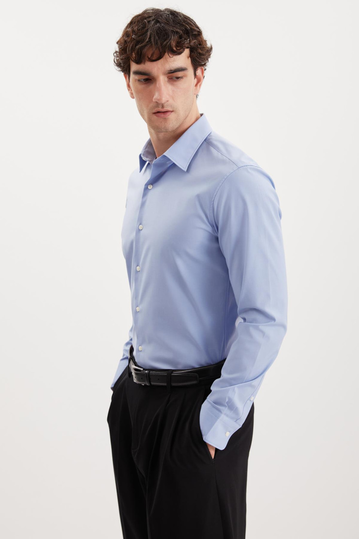 BRANHAM Esnek Slim Mavi  Gömlek