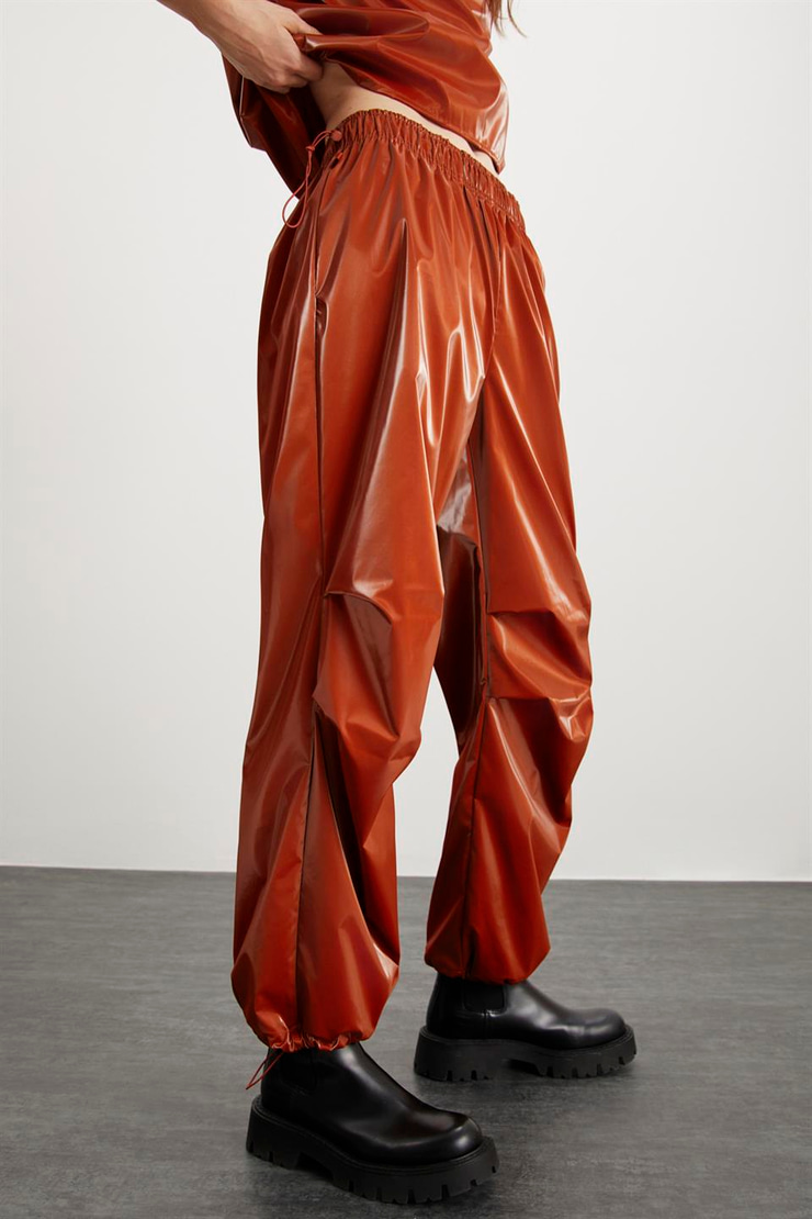 BRIELLE  Relaxed Kiremit Rengi Tekli Pantolon