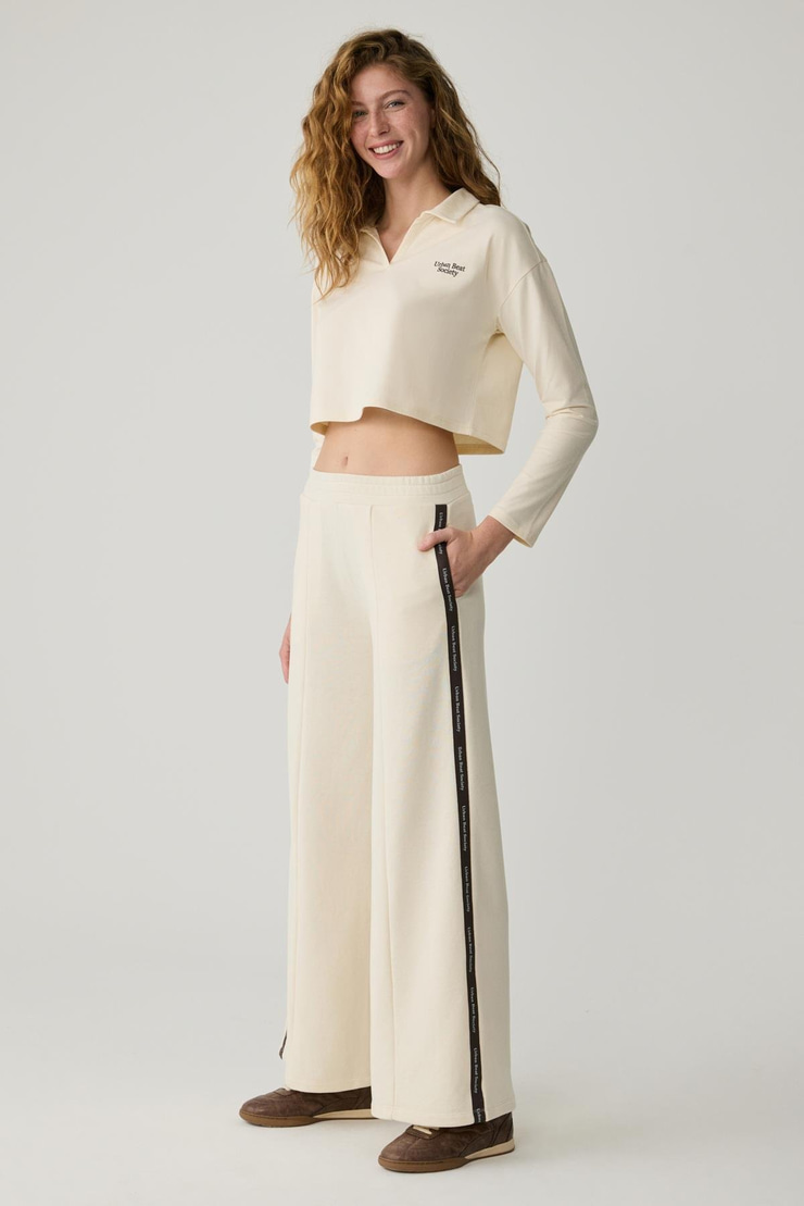 BRITTA  Kadın Beli Lastikli Geniş Paça Relaxed Ekru Eşofman Altı