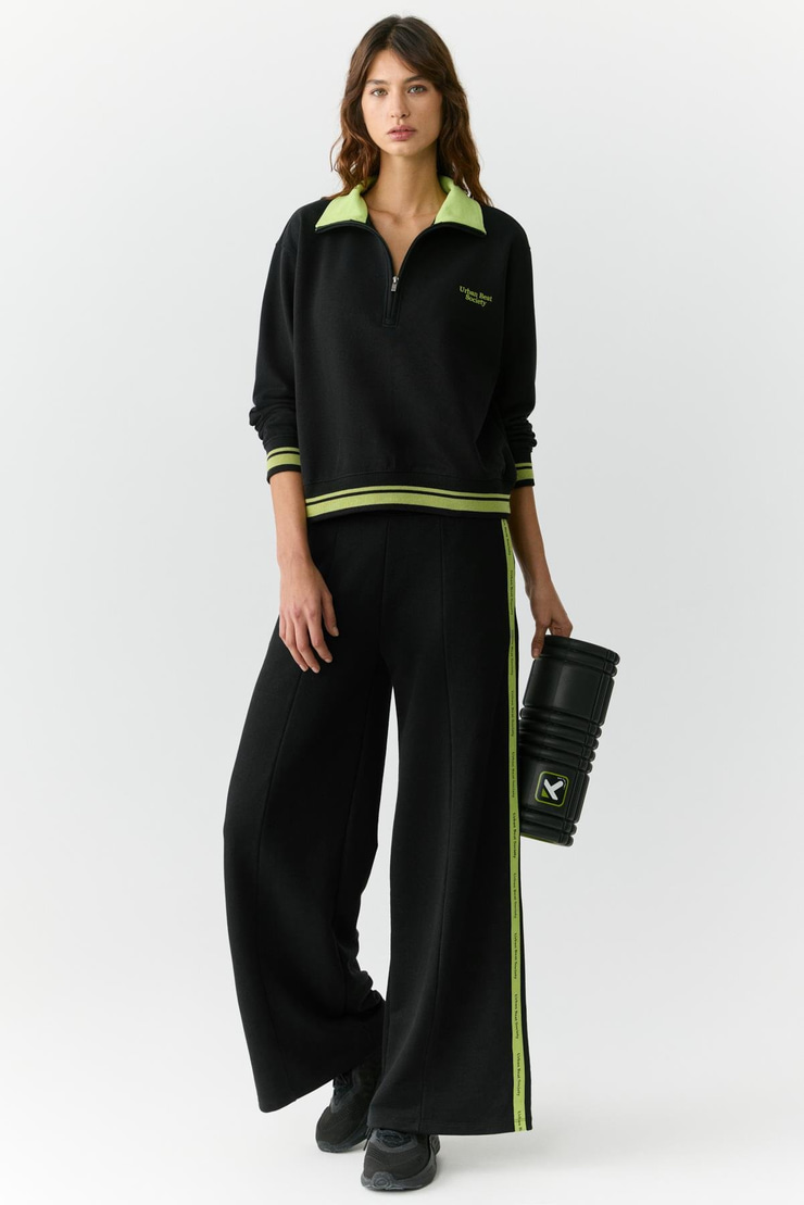 BRITTA  Kadın Beli Lastikli Geniş Paça Relaxed Siyah Eşofman Altı