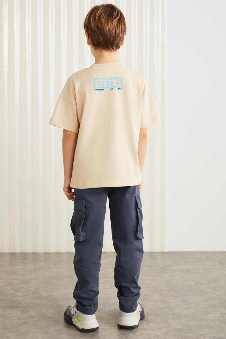 BRODERICK-GRM24013 100% pamuk baskılı  kısa kollu erkek çocuk t-shirt Bej T-Shirt